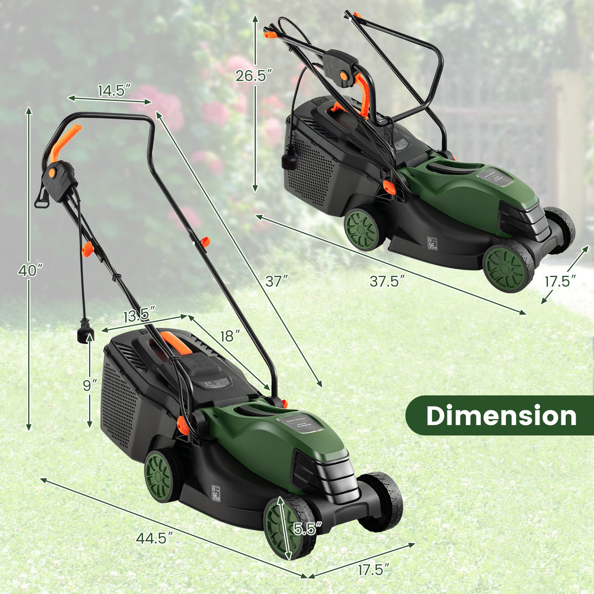 12-AMP 13.5 Inch Adjustable Electric Corded Lawn Mower with Collection Box