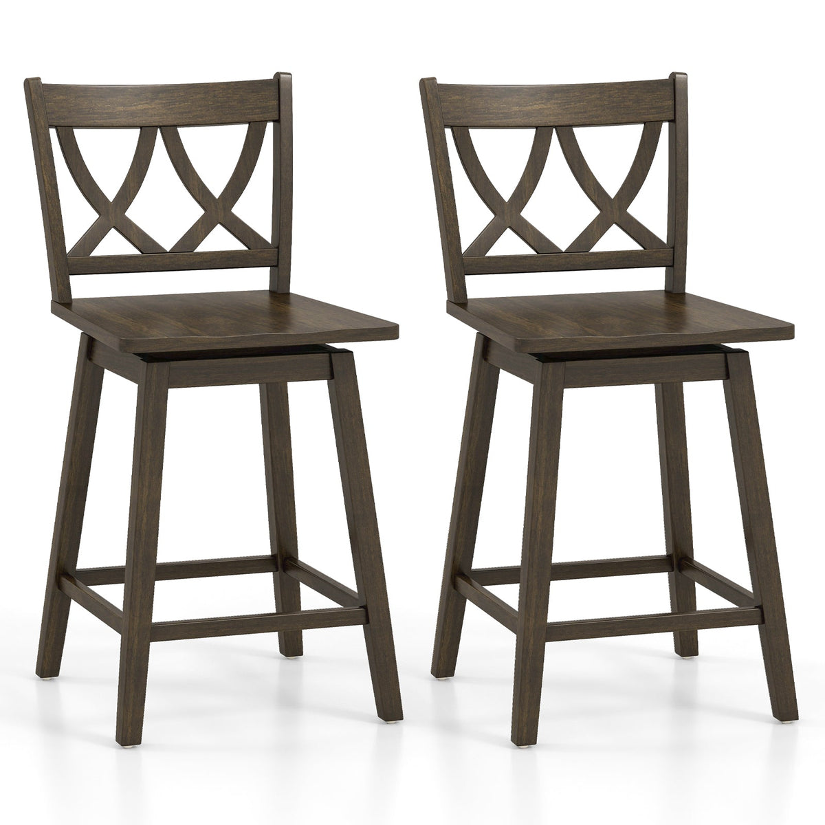 24/29 Inch Bar Stool Set of 2 Wooden Bar Chairs with Rubber Wood Frame