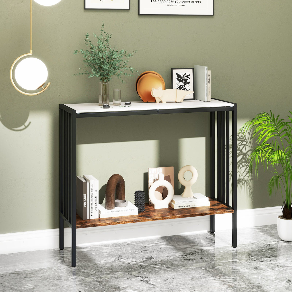 36 Inch Console Table 2-Tier Industrial Foyer Table with Sintered Stone Tabletop