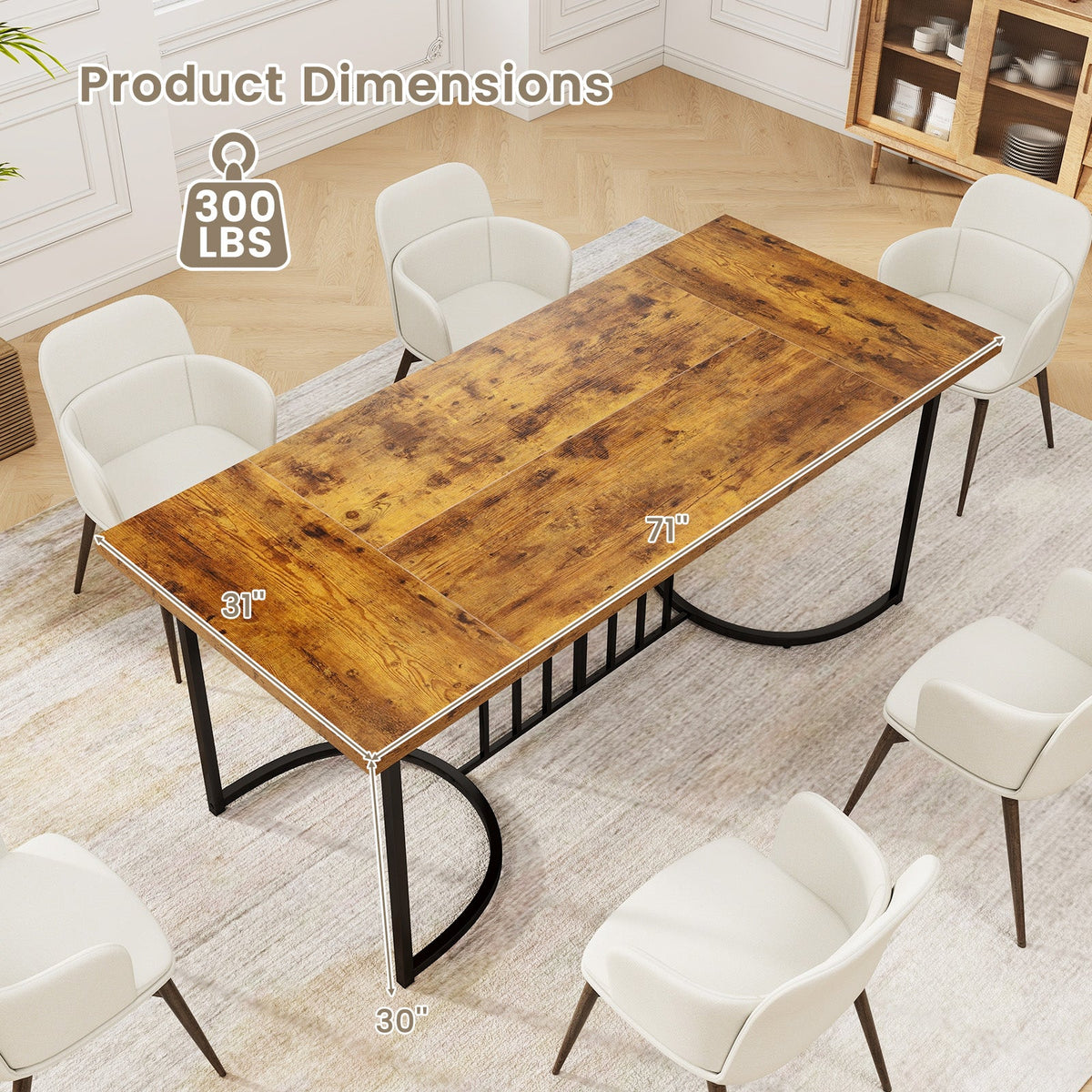 71 Inch Large Dining Table for 6-8 People Rectangular Wood Kitchen Table-Rustic Brown