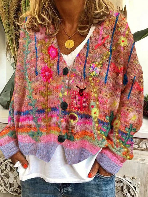3D Women's Printed Wear Cardigan Soft-feel Sweater