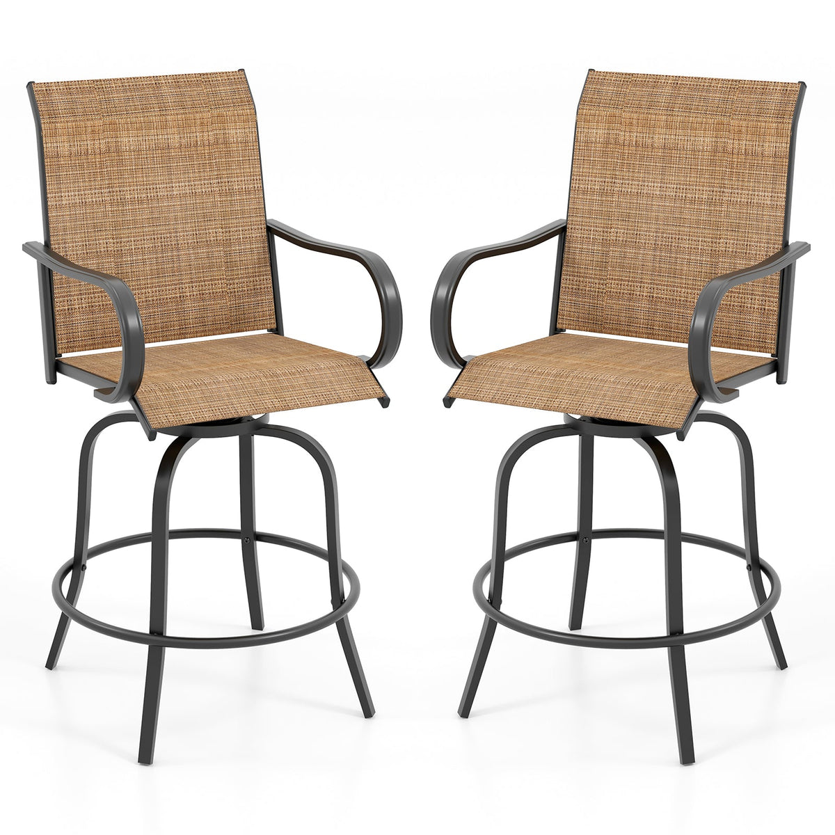 2 Pieces 360 Rotating Bar Stool Set with Armrests for Patio