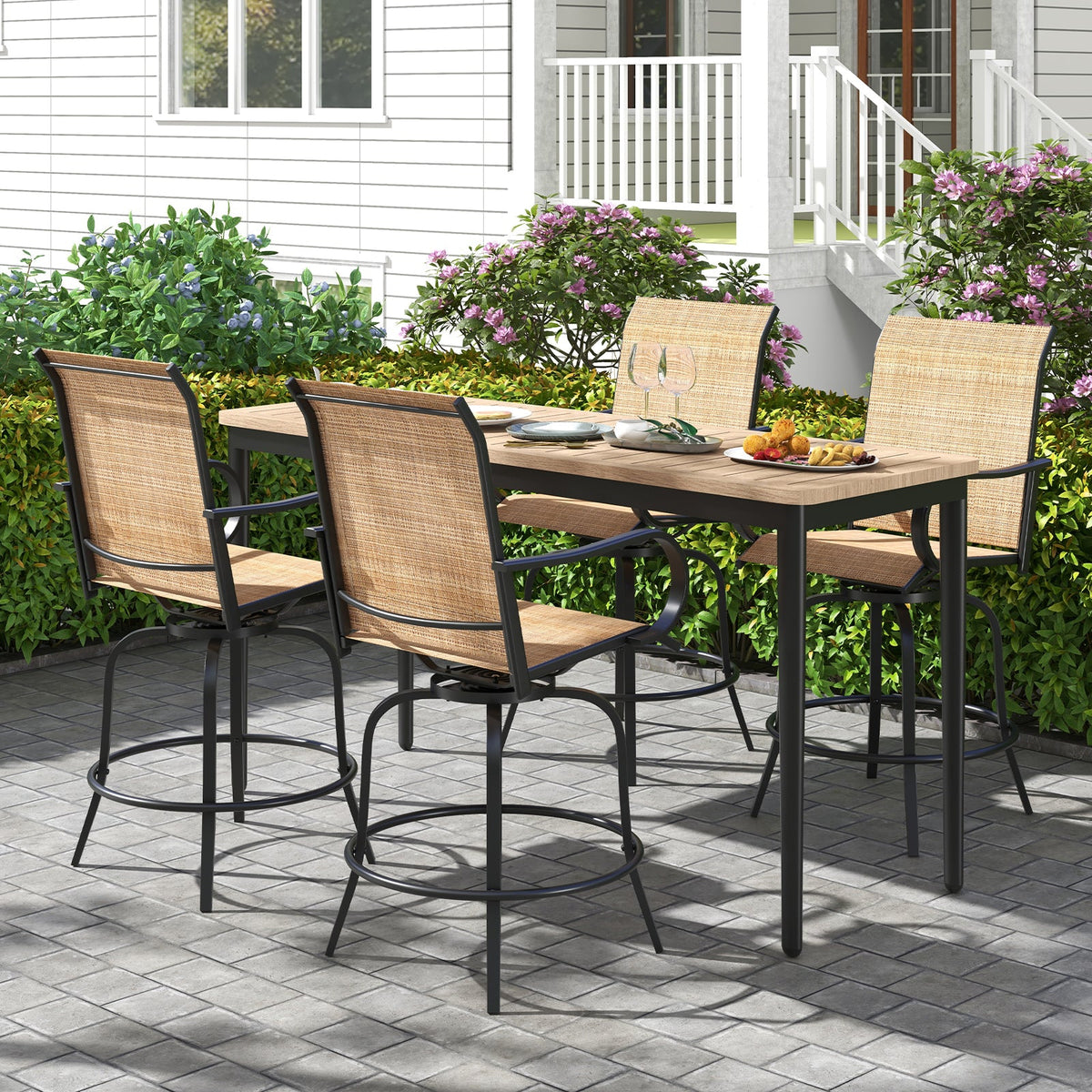 2 Pieces 360 Rotating Bar Stool Set with Armrests for Patio