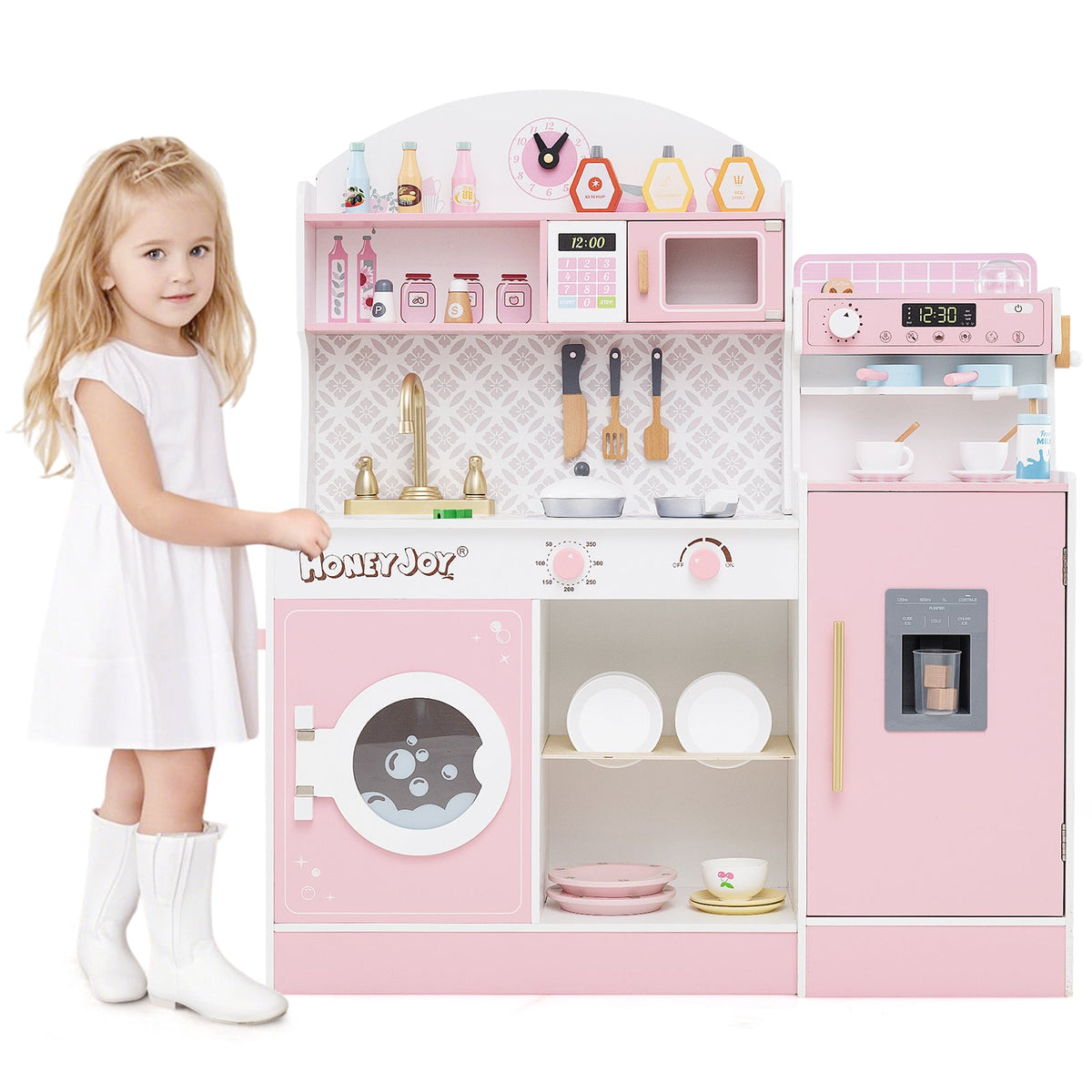 Kids Kitchen Set Wooden with Coffee Makers and Accessories