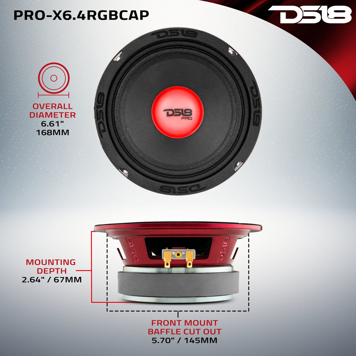 PRO-X 6.5" Mid-Range Loudspeaker with RGB Light Dust Cap 250 Watts Rms 4-Ohm DS18