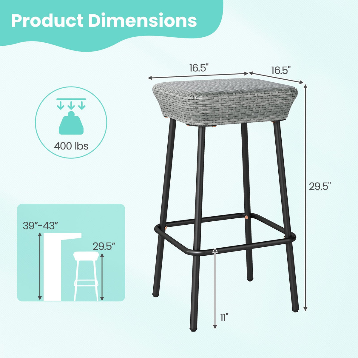 29.5 Inches Patio Bar Stools Set of 2 with Rattan Seat and Footrest DirectDeals