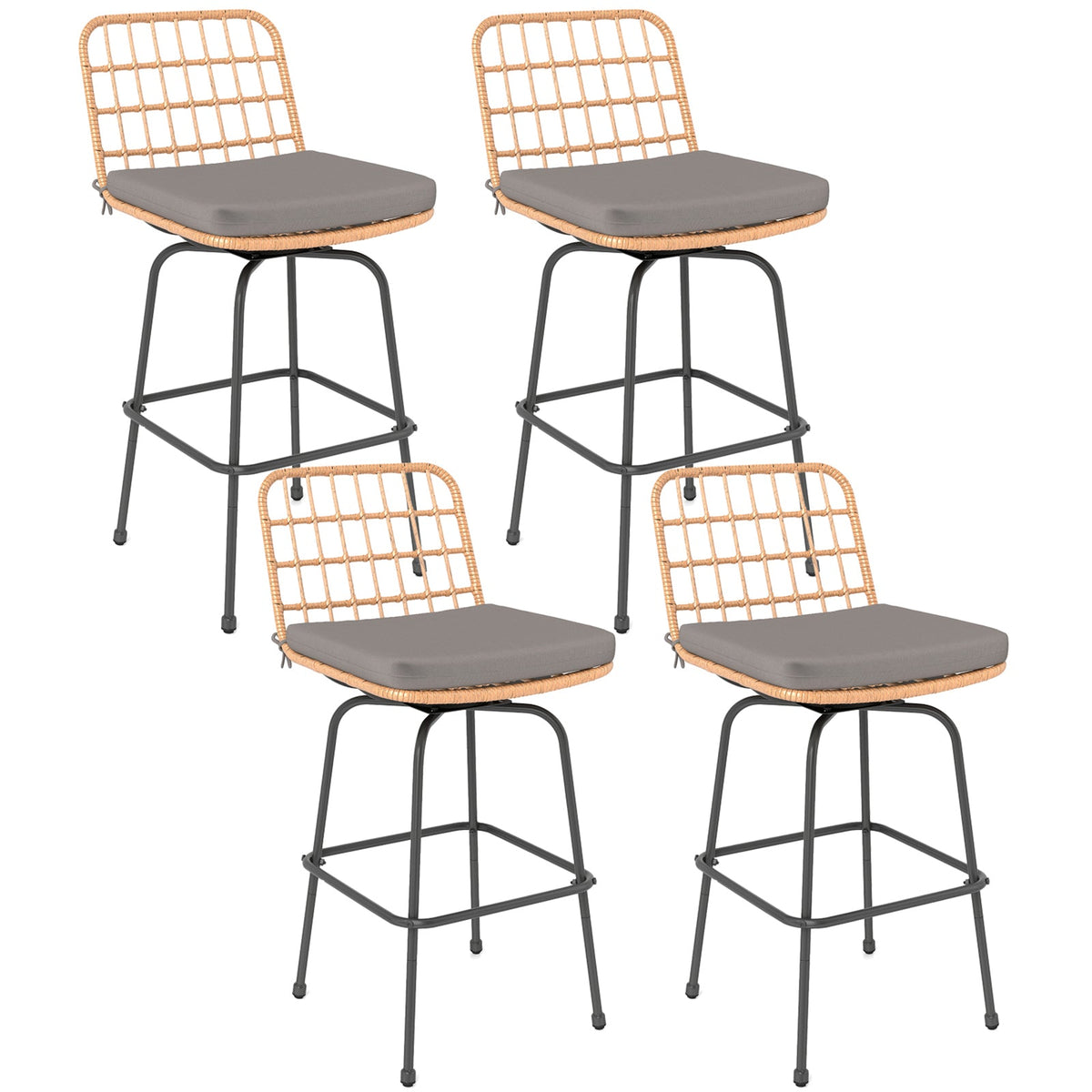 Patio Swivel Barstools Set of 2 with Soft Seat Cushions-Gray