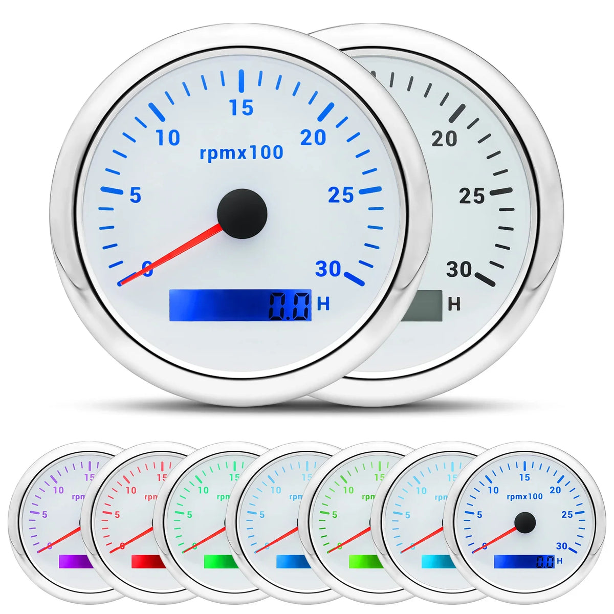85MM Digital Tachometer 3000-8000 RPM | 7-Color Backlight LCD for Boat Car Marine RV MyPetiteCar.com