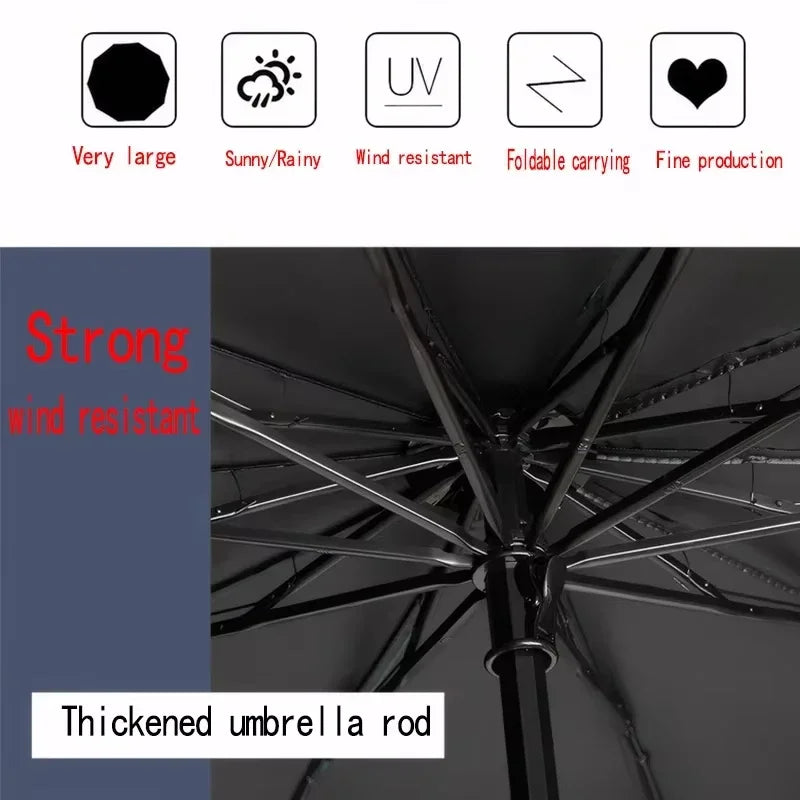 Extra-Large Folding Umbrella Heavy-Duty Reinforced Compact Travel Windproof Unisex Protection Umbrellas for Business & Home Use