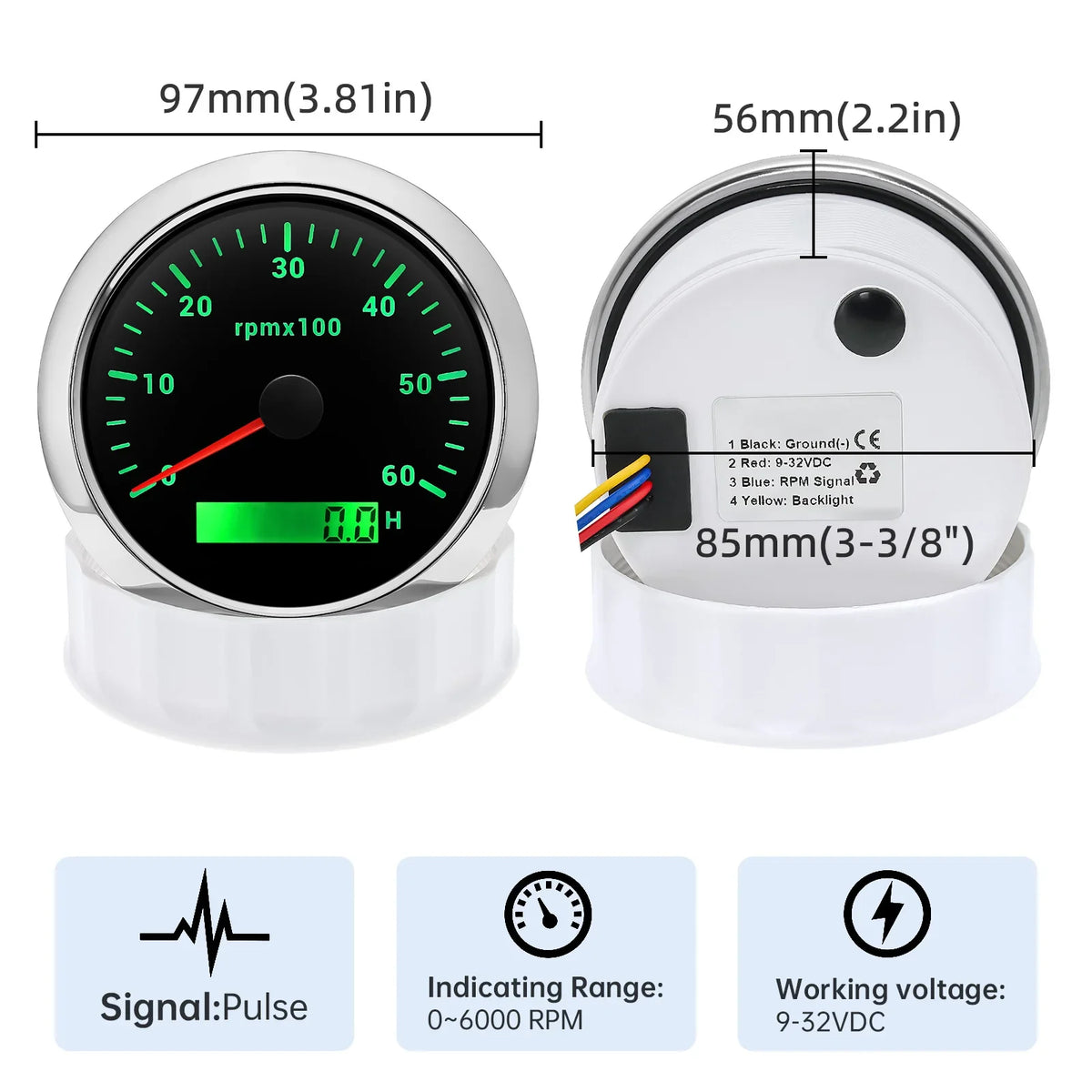 85MM Digital Tachometer 3000-8000 RPM | 7-Color Backlight LCD for Boat Car Marine RV MyPetiteCar.com