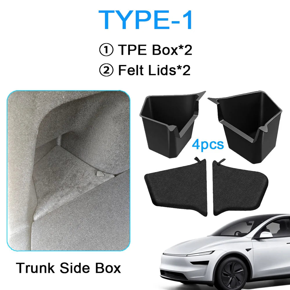 USVOTOV Tesla Model Y Juniper 2025 Trunk Organizer – TPE Rear Trunk Side Storage Bins MyPetiteCar.com