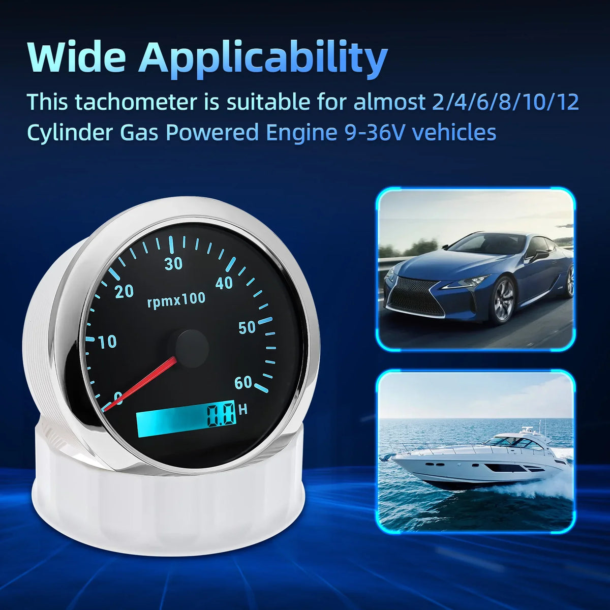85MM Digital Tachometer 3000-8000 RPM | 7-Color Backlight LCD for Boat Car Marine RV MyPetiteCar.com