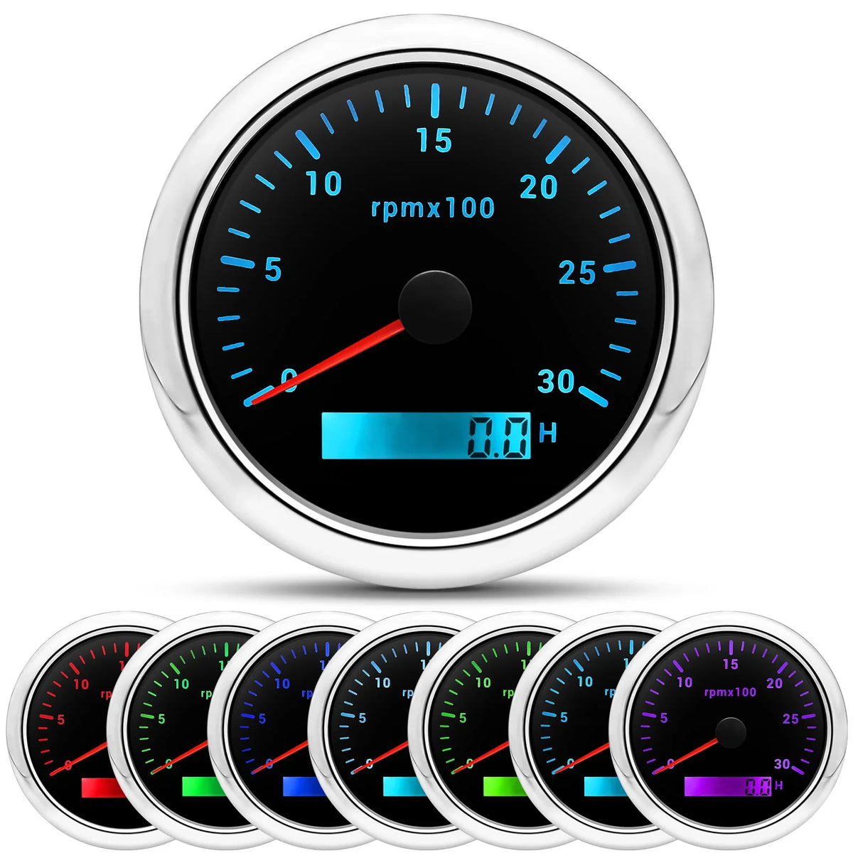 85MM Digital Tachometer 3000-8000 RPM | 7-Color Backlight LCD for Boat Car Marine RV MyPetiteCar.com