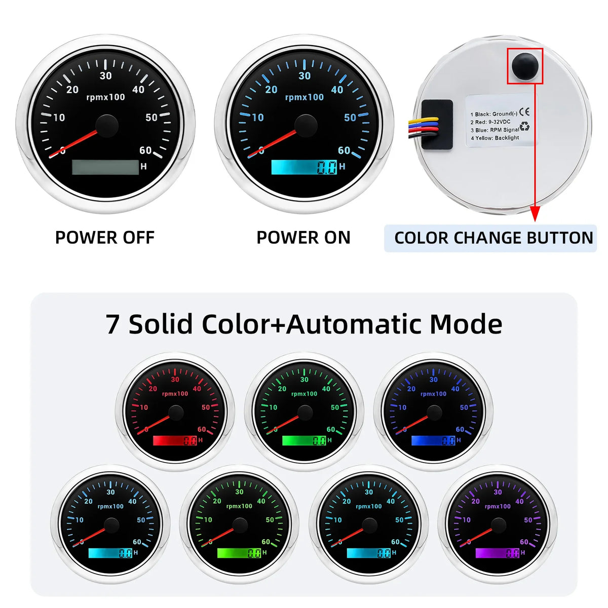 85MM Digital Tachometer 3000-8000 RPM | 7-Color Backlight LCD for Boat Car Marine RV MyPetiteCar.com