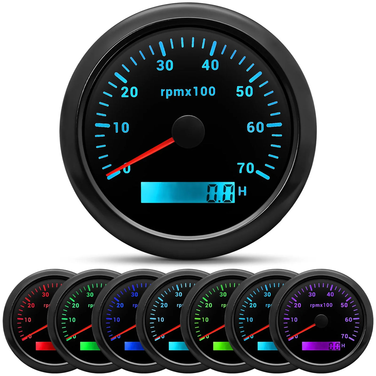 85MM Digital Tachometer 3000-8000 RPM | 7-Color Backlight LCD for Boat Car Marine RV MyPetiteCar.com