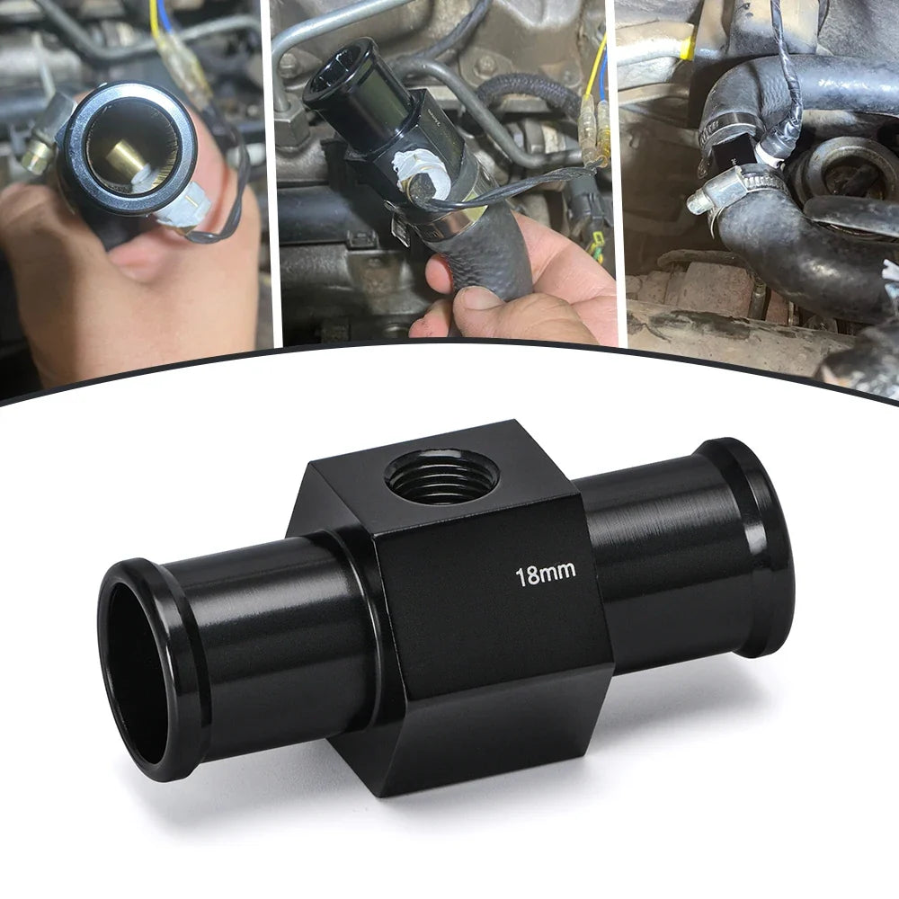 Black Water Temp Gauge Adapter | Radiator Temperature Sensor Joint for 18mm-24mm Hoses