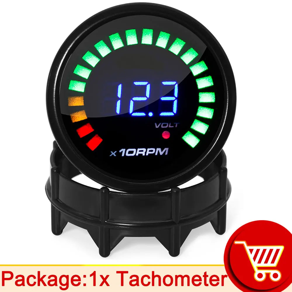 52mm 20 LED Digital Car Gauge Set | Multi-Function Tachometer, Boost, Temp & Pressure Monitor