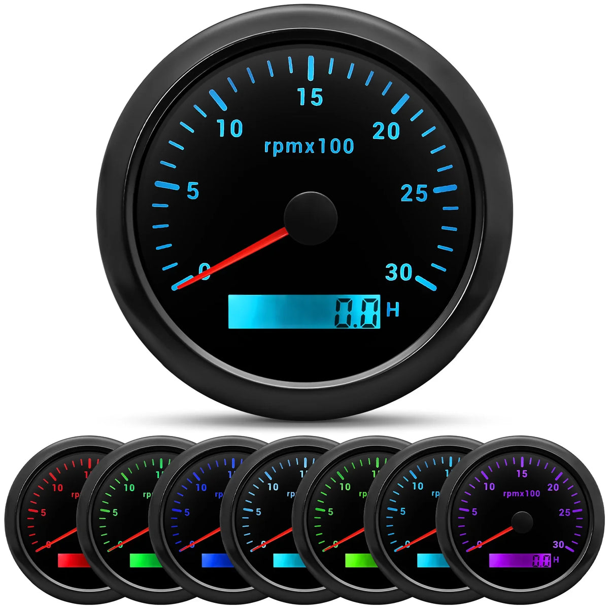 85MM Digital Tachometer 3000-8000 RPM | 7-Color Backlight LCD for Boat Car Marine RV MyPetiteCar.com