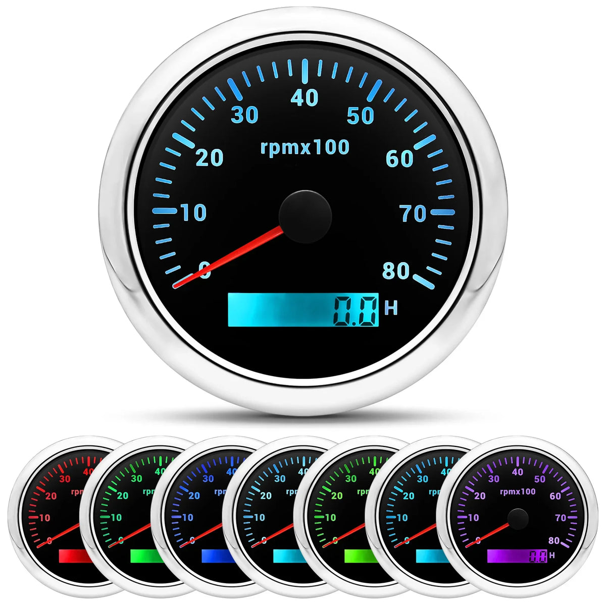 85MM Digital Tachometer 3000-8000 RPM | 7-Color Backlight LCD for Boat Car Marine RV MyPetiteCar.com