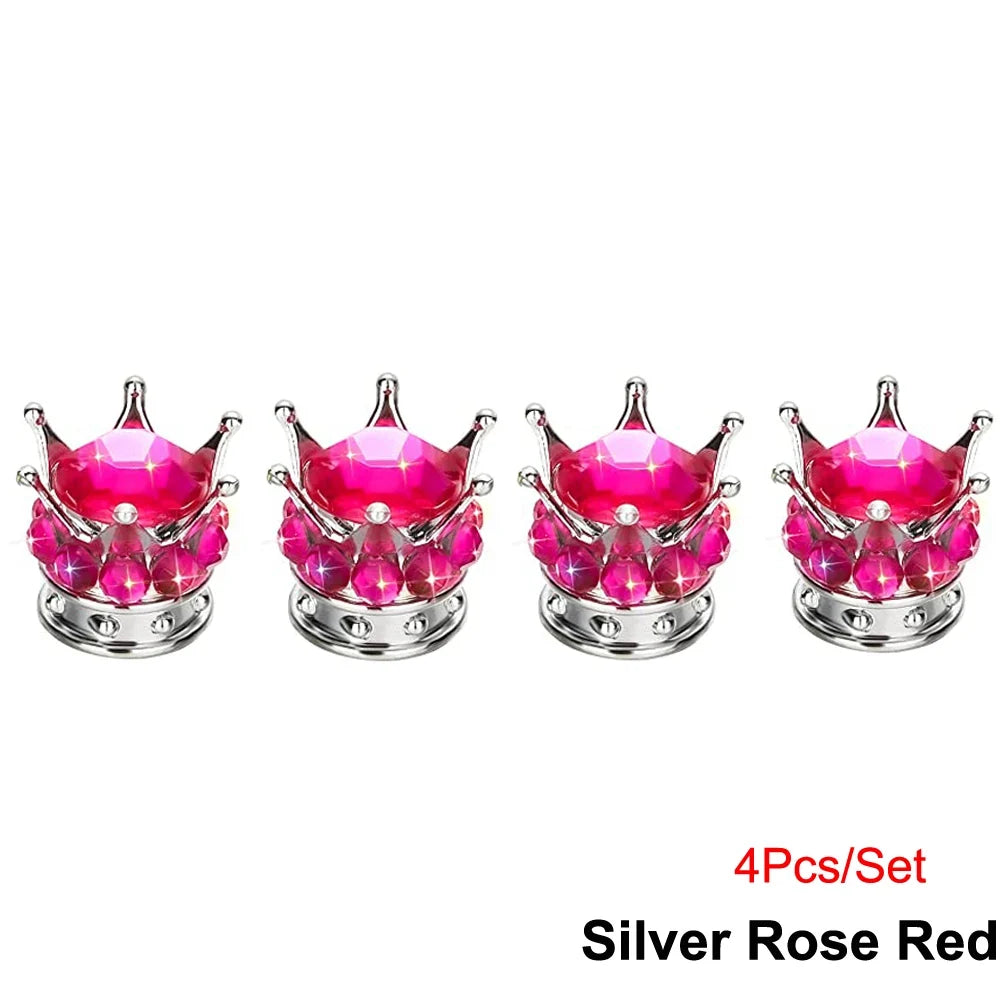 Bling Bling Rhinestone Valve Stem Caps | Chrome Crown Tire Valve Caps for Cars, Bikes & Motorcycles MyPetiteCar.com