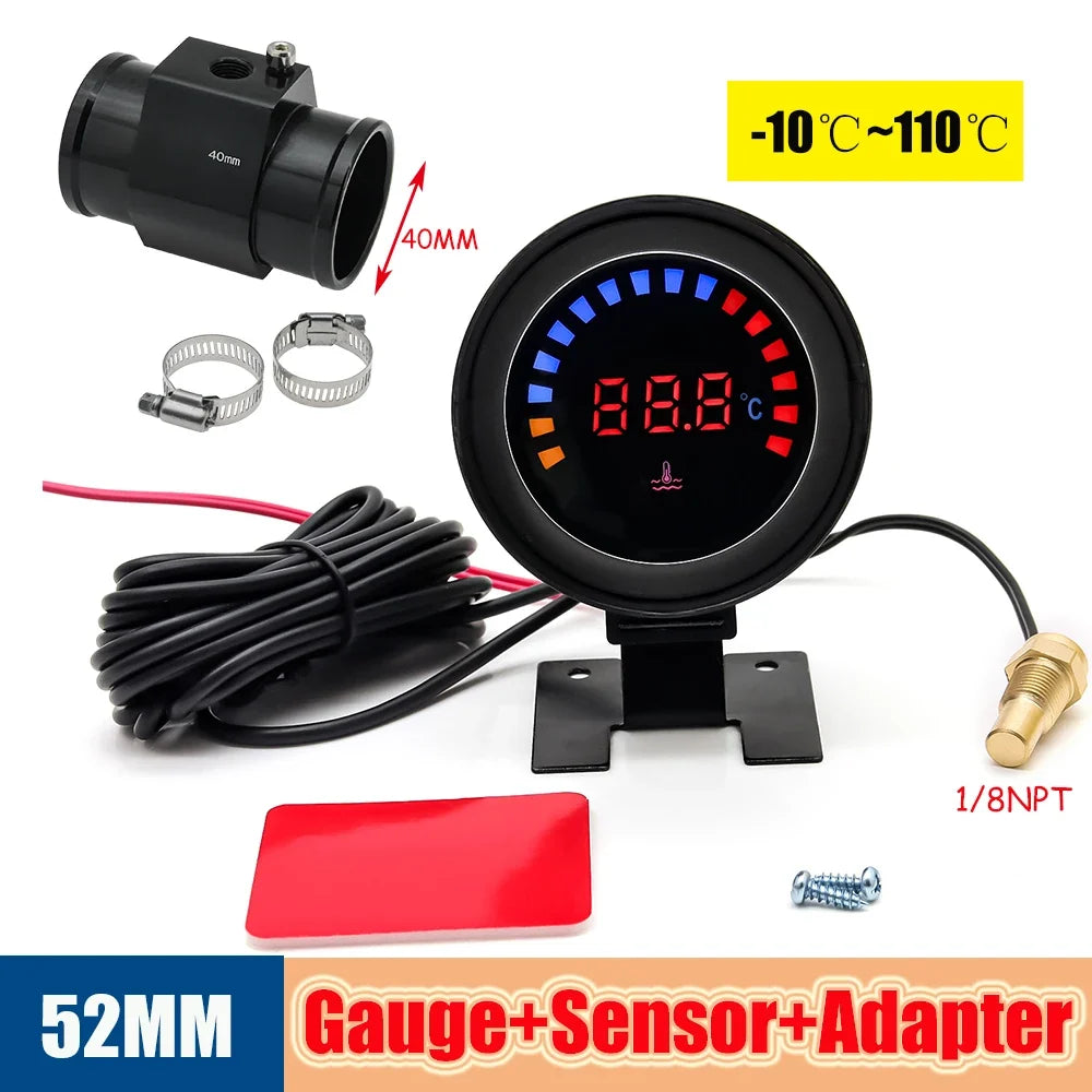 52mm Auto Water Temperature Meter | Universal LCD Digital Thermometer with Sensor and 1/8NPT Adapter MyPetiteCar.com