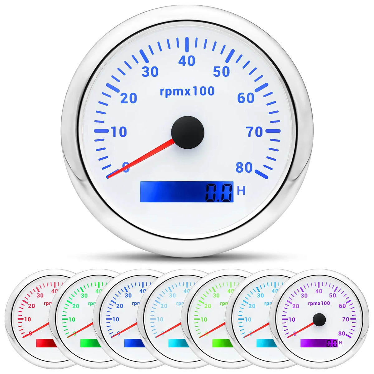 85MM Digital Tachometer 3000-8000 RPM | 7-Color Backlight LCD for Boat Car Marine RV MyPetiteCar.com