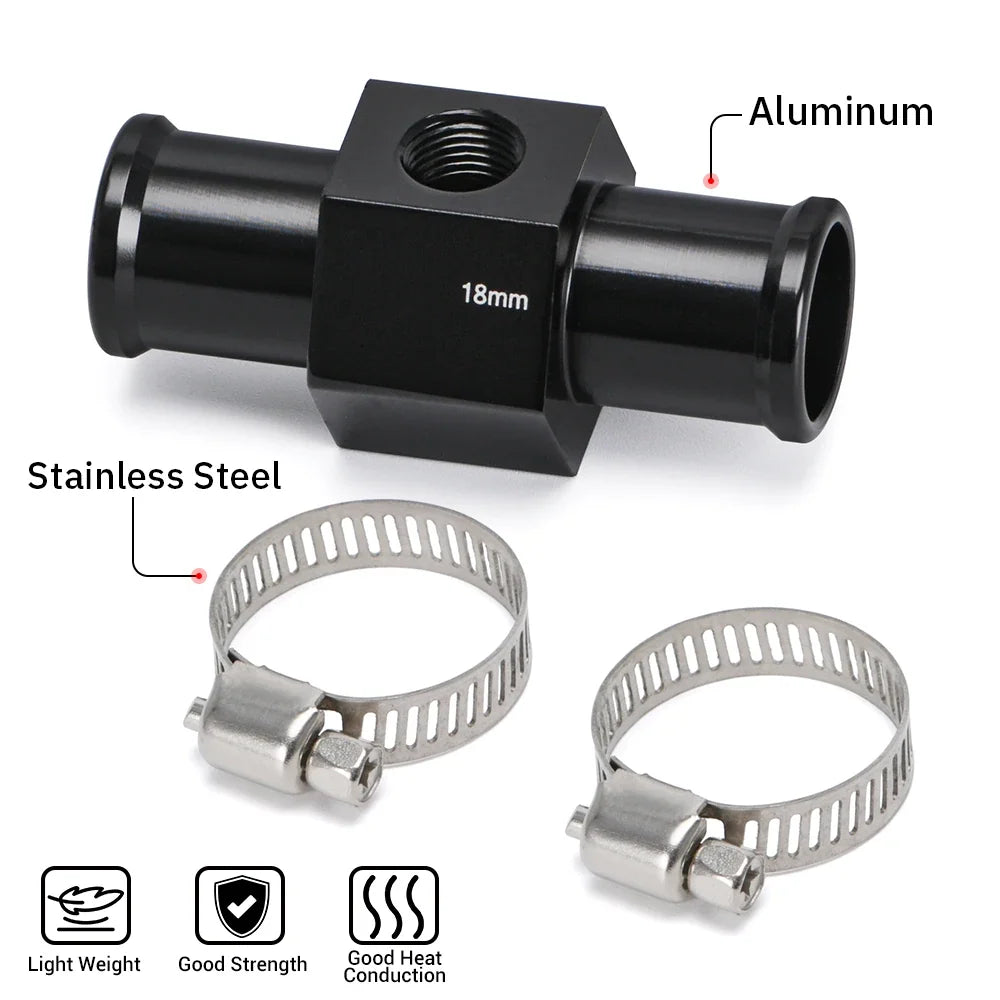 Black Water Temp Gauge Adapter | Radiator Temperature Sensor Joint for 18mm-24mm Hoses