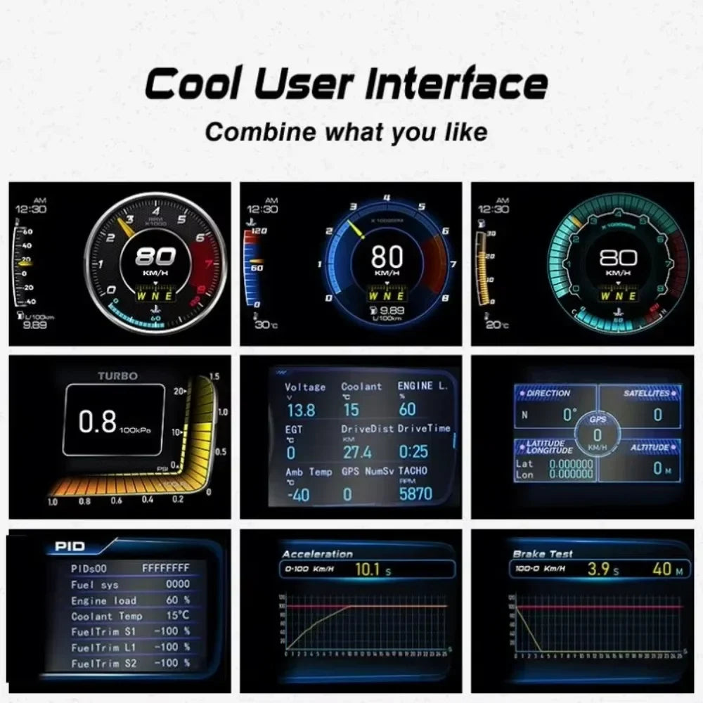 Digital GPS Speedometer OBD+GPS Smart Gauge | Automotive HUD Display