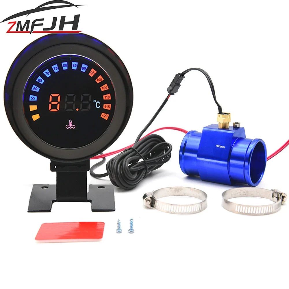 52mm Digital Water Temp Gauge | LED Display with Sensor and Radiator Hose Adapter