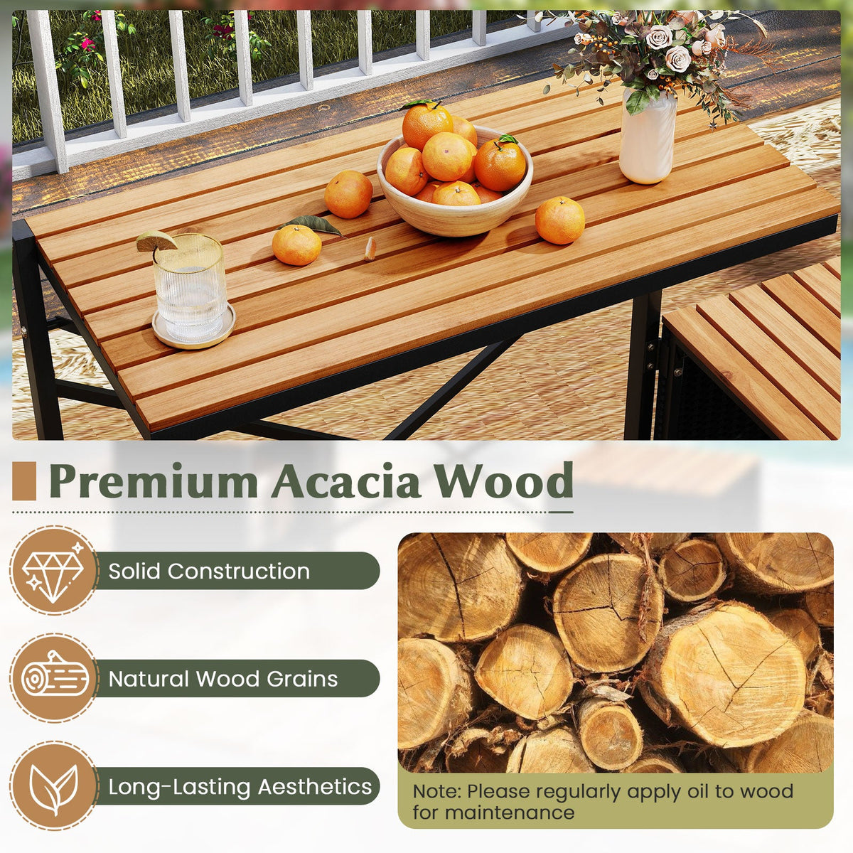 2-in-1 Transforming Picnic Table and Chairs Set with Storage