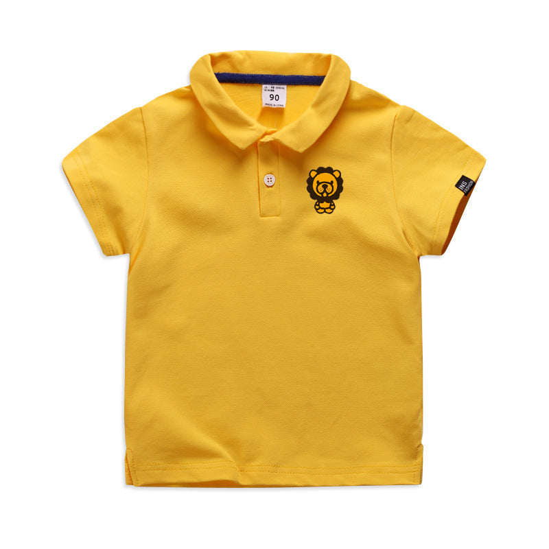 Summer Elastic Cotton Solid Color Short Sleeve Men''s And Women''s Cartoon Polo T-shirt