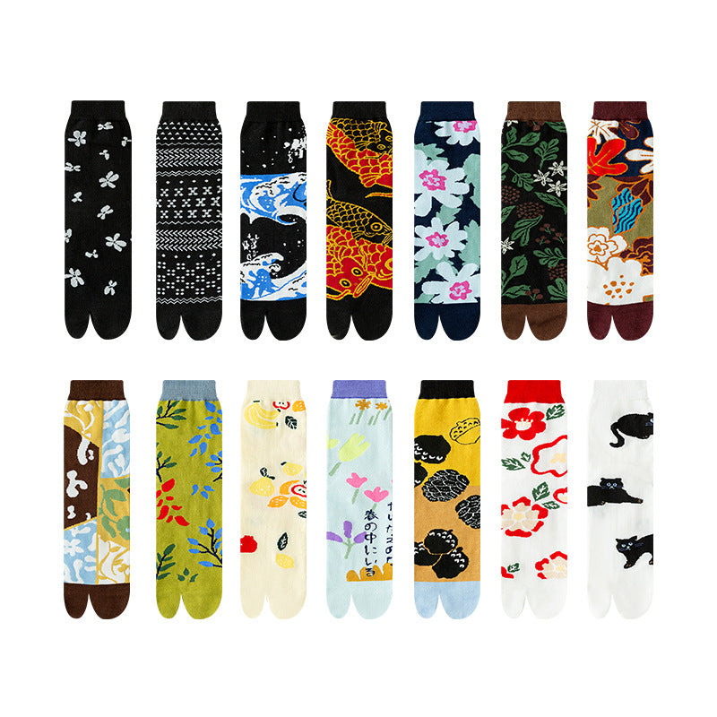 Thumb Toe Pig Hoof Shoes Sheep Hoof Socks Japanese Flower Pattern