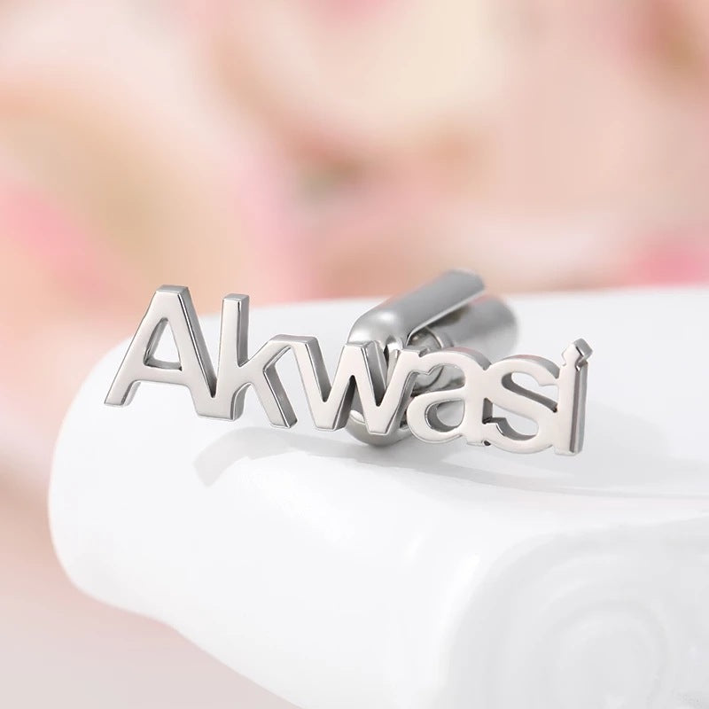 Stainless Steel Name Earrings Initials Buttons