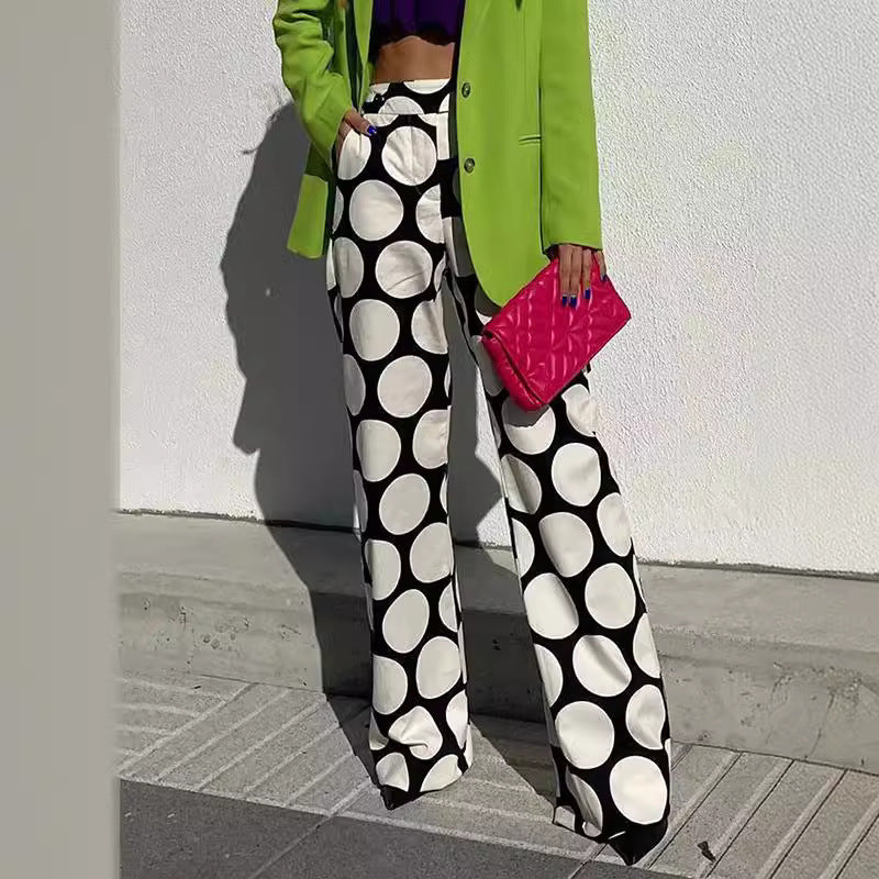 Printed Contrast Wide Leg High Waist Pants