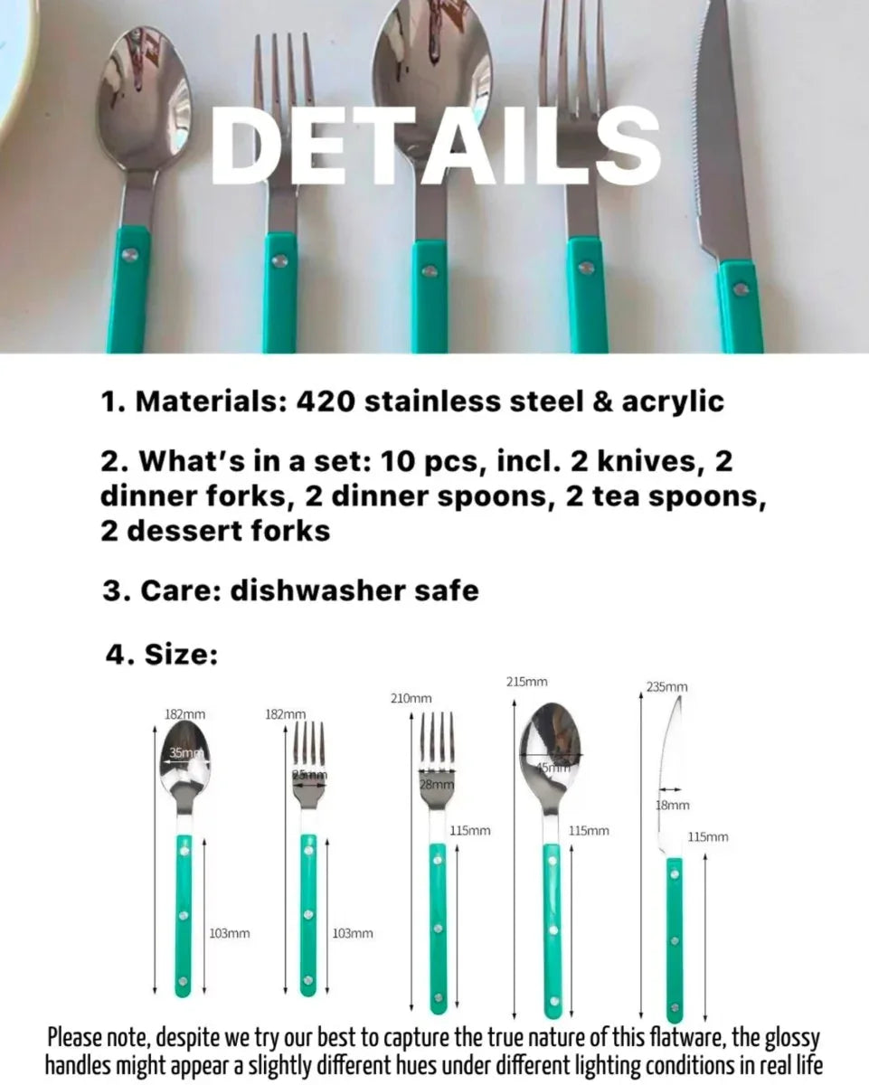 10 Pcs Modern French Rivet Cutlery Set - Bistrot Style Flatware