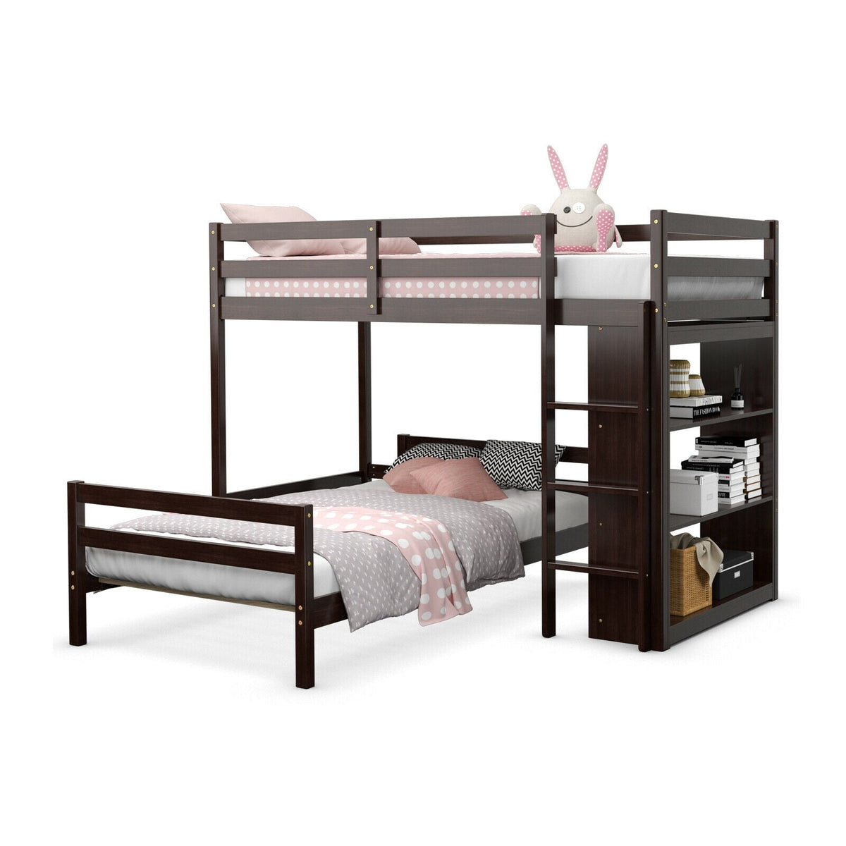 Twin Over Twin Loft Bunk Bed with Bookcase