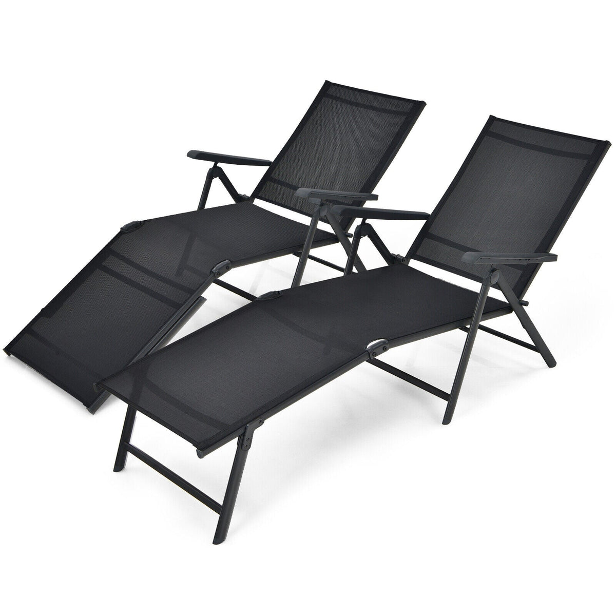 2 Pieces Foldable Chaise Lounge Chair with 2-Position Footrest