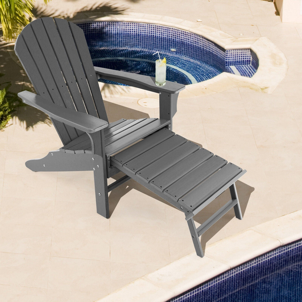 Patio HDPE Adirondack Chair with Retractable Ottoman