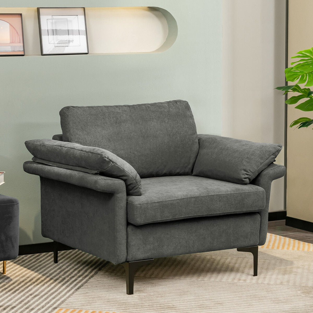 Modern Fabric Accent Armchair with Original Distributed Spring and Armrest Cushions