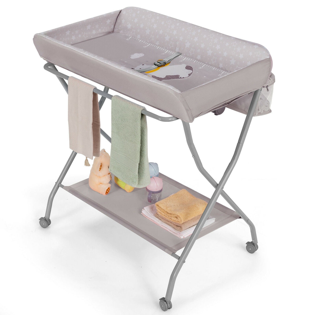 Baby Changing Table with Safety Belt and 4-side Defence-Gray GBruno Store