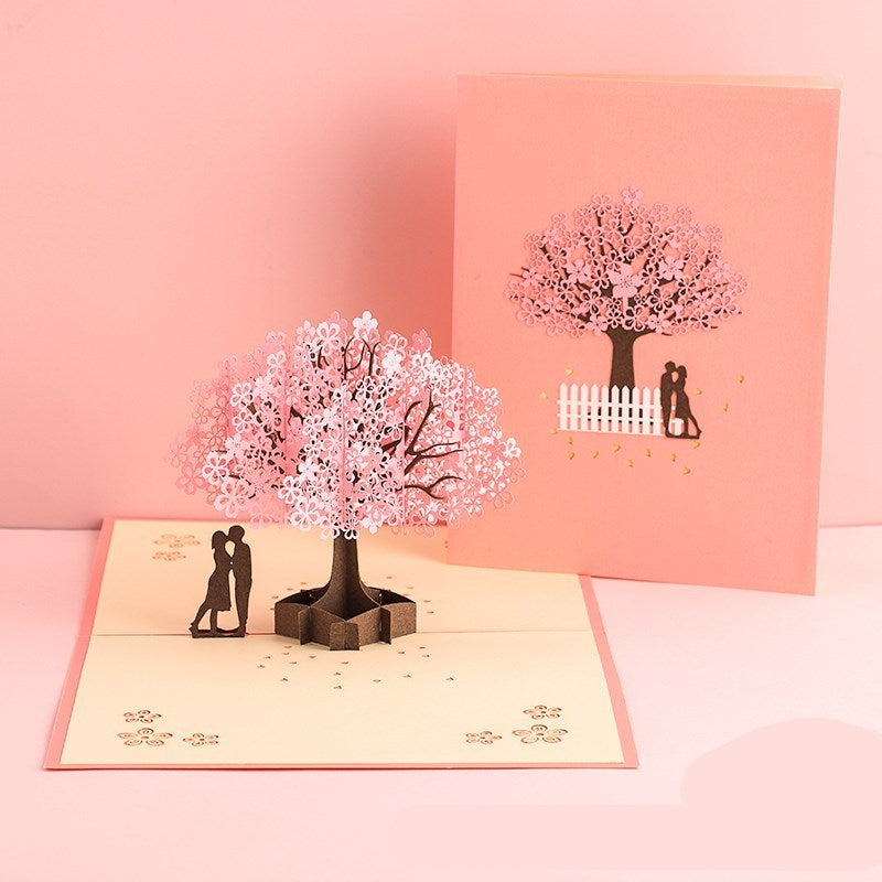 3D Sakura Kissing Lover Greeting Card