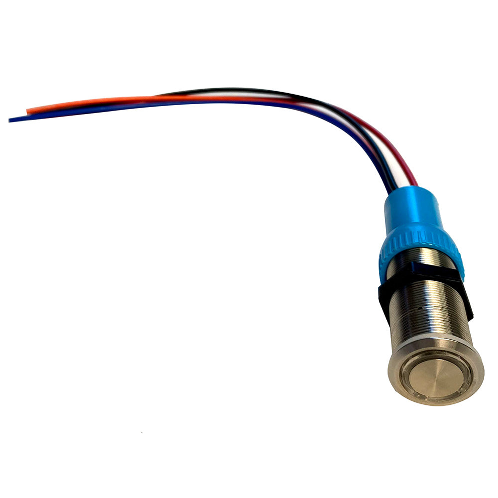 Bluewater 19mm Push Button Switch - Off/(On) Momentary Contact - Blue/Red LED - 1' Lead TRAPSKI