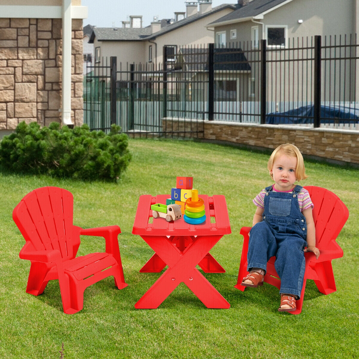 3-Piece Plastic Children Play Table Chair Set-Red GBruno Store