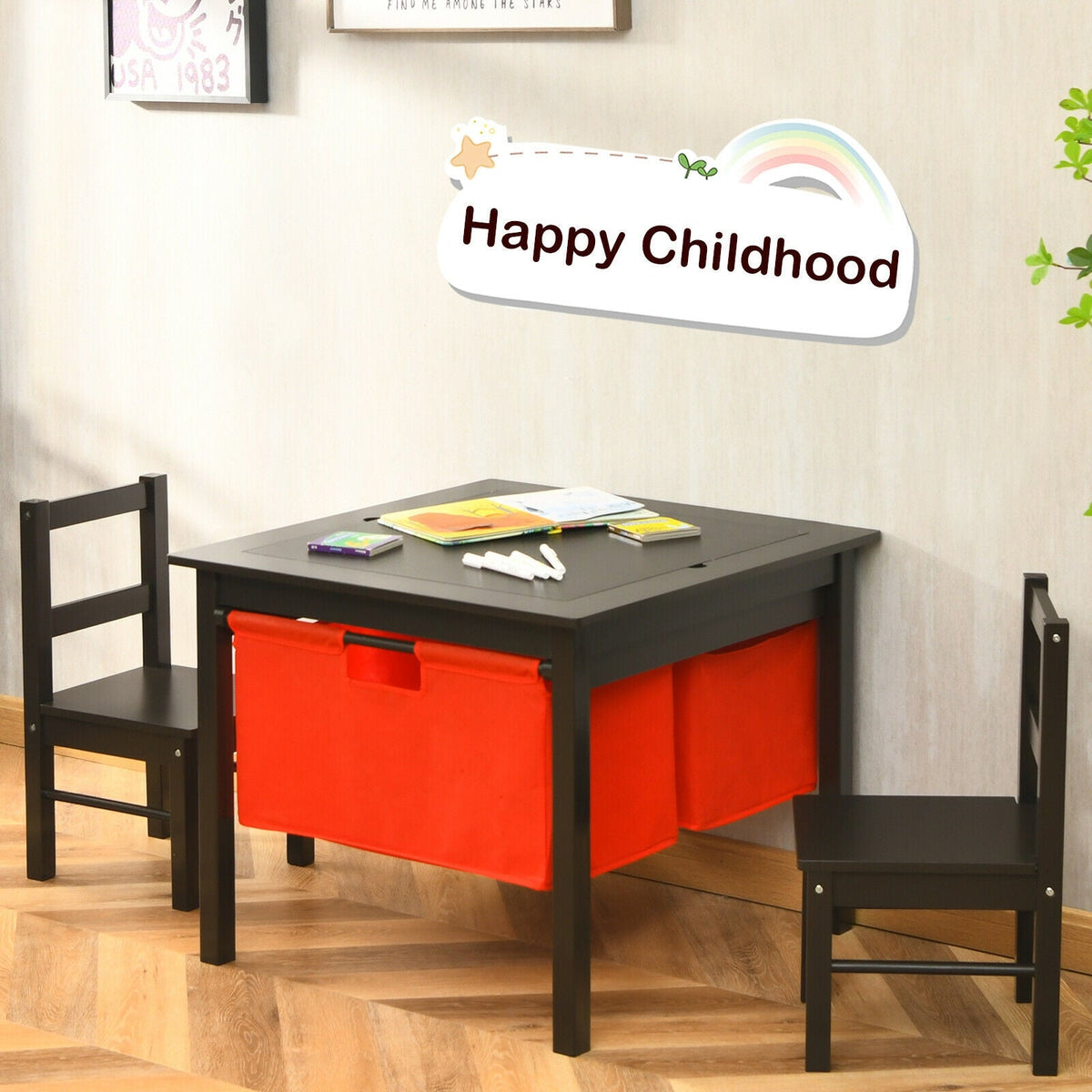 2-in-1 Kids Activity Table and 2 Chairs Set with Storage Building Block Table GBruno Store