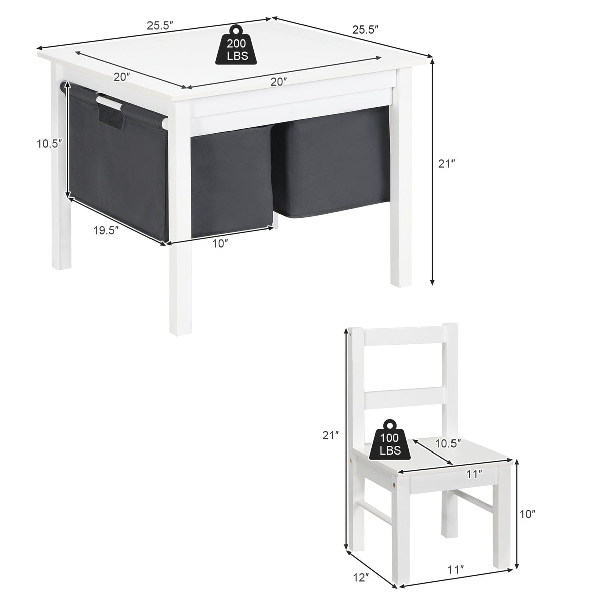 2-in-1 Kids Activity Table and 2 Chairs Set with Storage Building Block Table GBruno Store