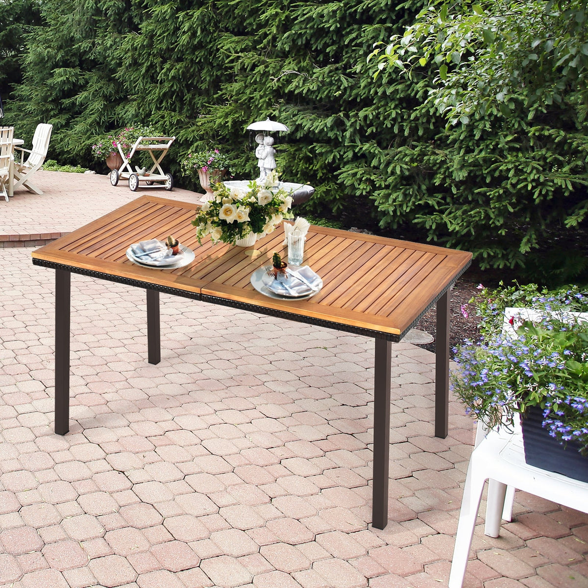 55 Inch Patio Acacia Dining Table with Umbrella Hole