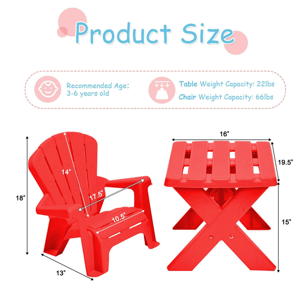 3-Piece Plastic Children Play Table Chair Set-Red GBruno Store