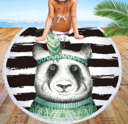 Round beach towel, cute animal, panda, beach towel, shawl cushion, microfiber