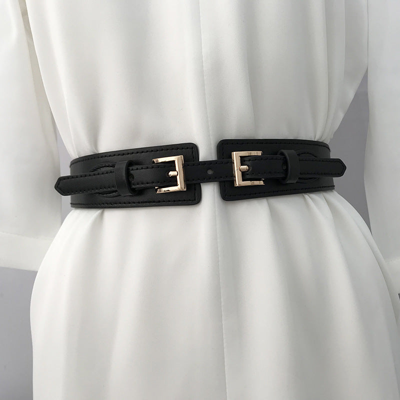 Double Buckle Elastic Waistband for Women