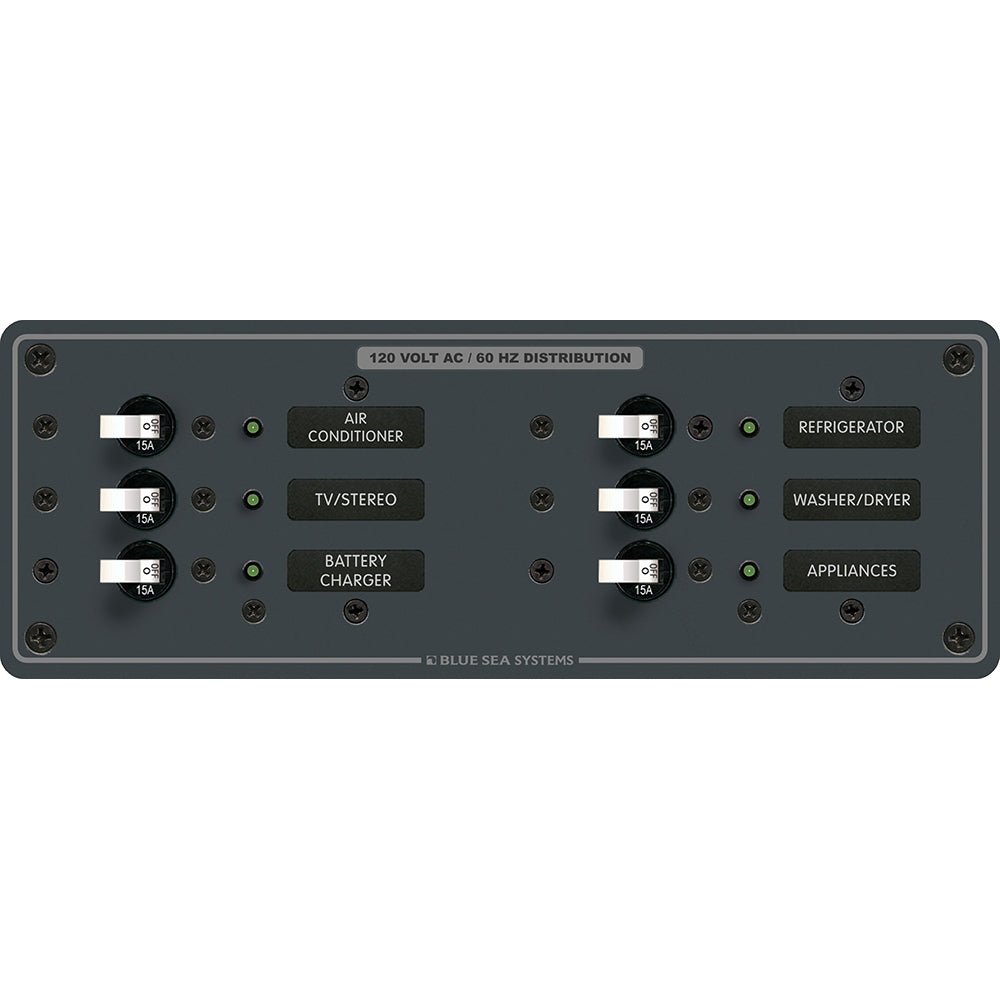 Blue Sea 8097 AC 6 Position Toggle Circuit Breaker Panel - White Switches TRAPSKI